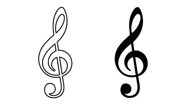 Treble Clef Duo: A graphic representation featuring both a black and white outline of a treble clef, symbolizing music and melody.