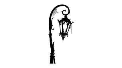 Spooky Lamp Post: A gothic style lamp post, with an antique lantern adorned with cobwebs, stands tall and ominous under the cover of night. © mahmuda428