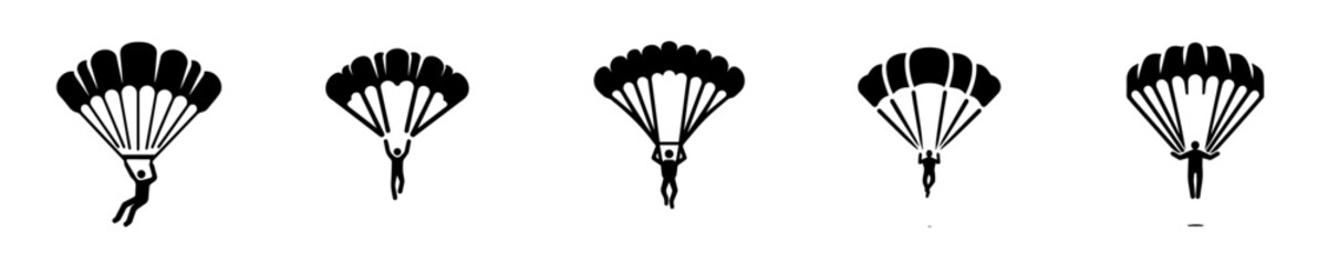 Parachute vector icon set. Skydiver and paraglider silhouette collection isolated on white background. © Sromben
