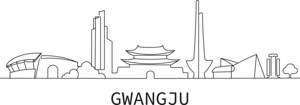 Simple line art depicts Gwangju skyline