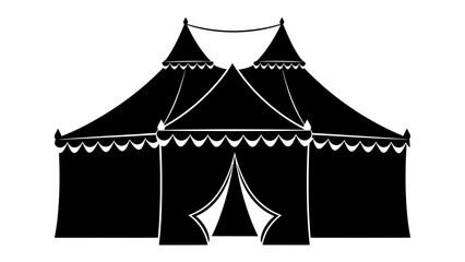 Circus Tent Silhouette: A striking black silhouette of a classic circus tent, complete with ornate detailing and a welcoming entrance, evoking a sense of wonder and anticipation for entertainment. © mahmuda428