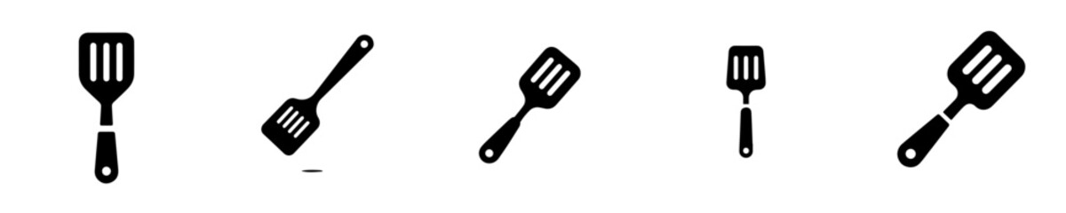 Spatula silhouette vector icon set. Kitchen utensils and cooking equipment collection isolated on white background. © Sromben