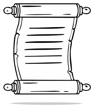 Antique scroll with handwritten text and wooden rollers, vintage document illustration