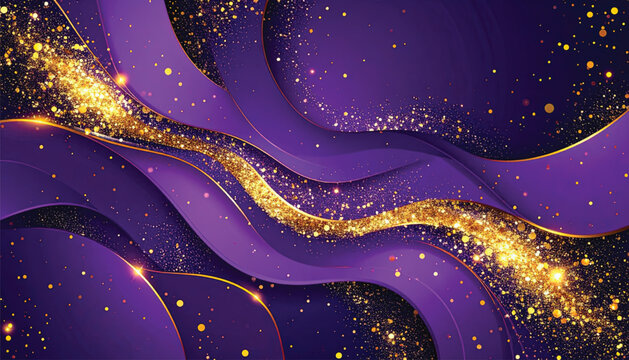 Purple Gold Sparkles Glitter Wave Design.