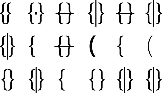Curly brace and bracket symbol set with black line punctuation marks for typography and coding design elements