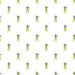 Fototapeta premium Cartoon soldiers in green uniforms standing with rifles creating a seamless pattern