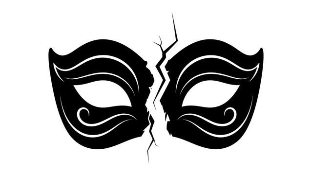 Broken Mask of Deception: A dramatic black mask, cracked down the middle, symbolizes the unveiling of hidden truths and the shattering of illusions. A powerful visual metaphor for betrayal, secrets.