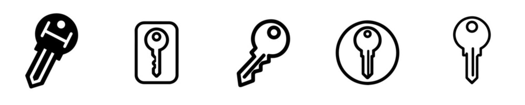 Key line icon set. Door keys outline vector symbols, home security and access concept isolated on white background.