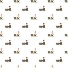 Fototapeta premium Business women are working at desks with laptops, creating a seamless pattern