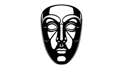Stylized Mask Illustration: A striking graphic representation of a mask, featuring bold black lines and a stark white background, conveying a sense of mystery and artistic expression. © Murshida