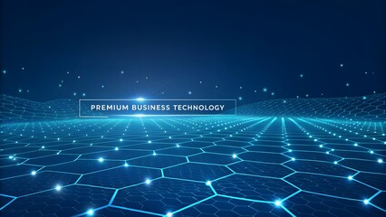 Naklejka premium Futuristic Digital Network Landscape with Glowing Blue Circuit Connections