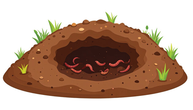 Worms in a soil hole mound.