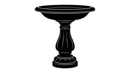 Elegant Bird Bath Silhouette: A classic, ornate bird bath rendered in a striking black silhouette, exuding timeless sophistication and garden charm. © mahmuda428