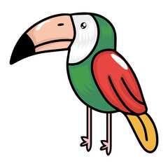 Obraz premium Cute cartoon bird and flamingo isolated on white background