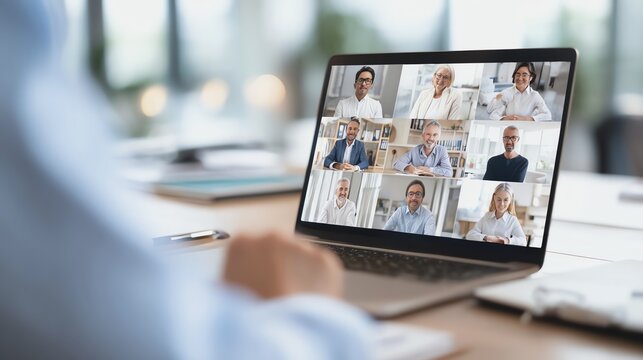 Remote meeting with diverse individuals online.
