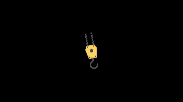 Crane hook industrial icon animation on black background 