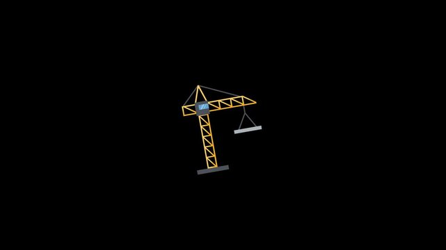 Crane industrial icon animation on black background 