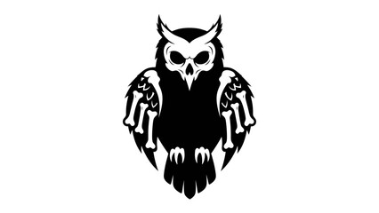 Fototapeta premium Skull Owl Emblem: A stylized owl with a skull for a face and bone-like wing embellishments, rendered in stark black and white, creates an impactful and iconic emblem.