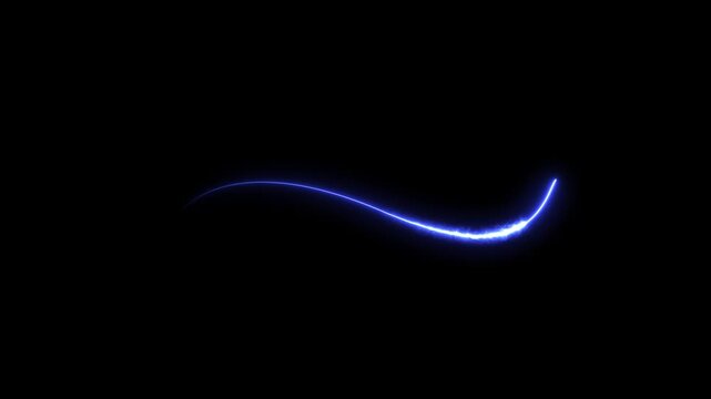 Glowing blue neon wave line with light trail isolated on black background, perfect for technology, abstract energy, and speed concept.