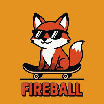 Cartoon Fox Wearing Sunglasses Skateboard.