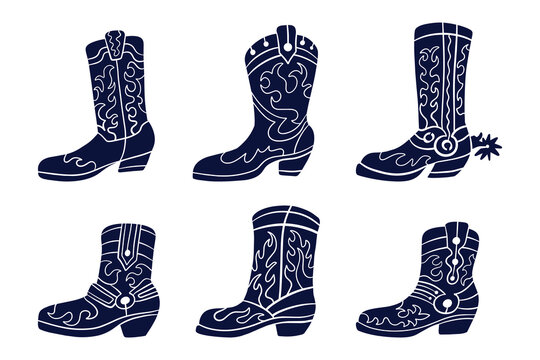 Hand drawn collection of cowboy boots silhouettes