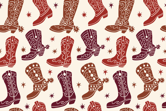 Hand drawn pattern with cowboy boots
