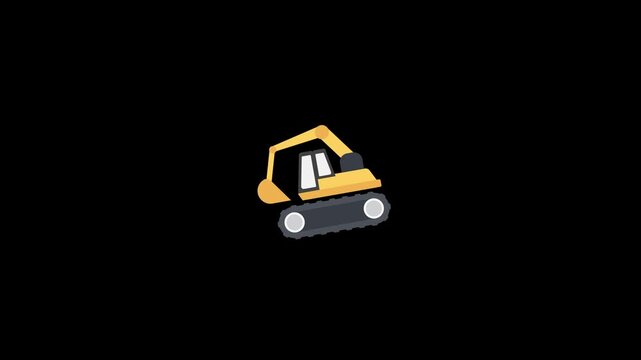 Construction excavator icon animation on an alpha channel background 