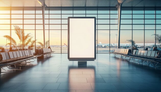 Airport Passengers with an Empty Advertisement Space