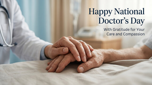 Compassionate doctor holding patient's hand in hospital setting celebrating national doctor's day with gratitude