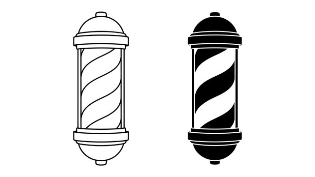 Barber Pole Icon: A classic barber pole in two styles, one outlined and one filled, symbolizing the traditional barber shop service.