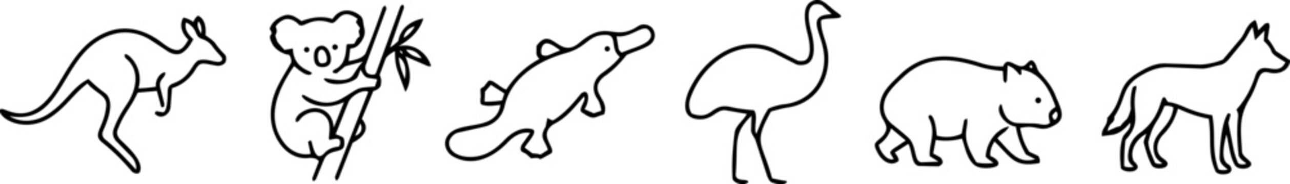 Australian Animals Line Vector Icons