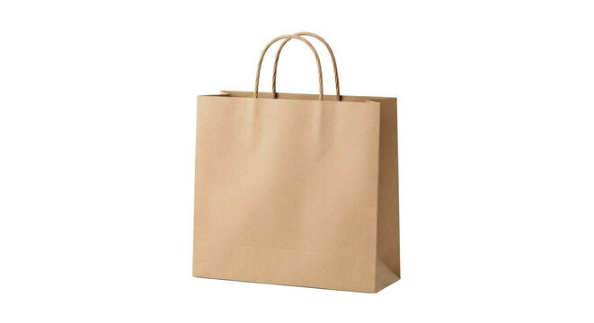 Empty brown kraft paper shopping bag on transparent background