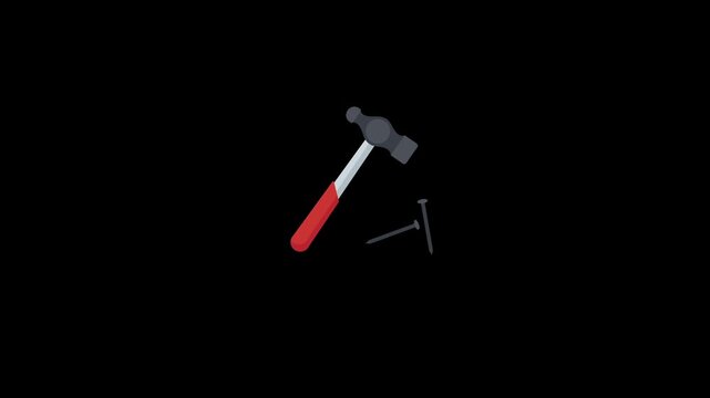 Hammer and pin icon animation on an alpha channel background