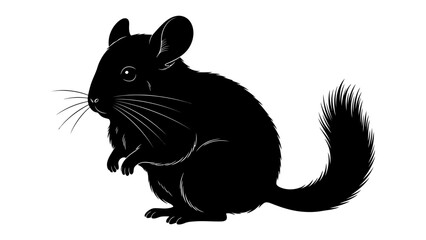 Black Chinchilla Silhouette: A stark black silhouette of a chinchilla stands upright, showcasing its characteristic large ears, bushy tail, and delicate whiskers. © Murshida