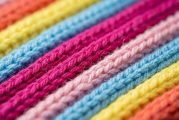 Fototapeta premium Ultra-Macro Texture of Vibrant Rainbow Knitted Woolen Fabric