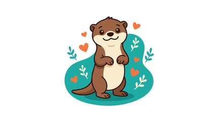 Fototapeta premium Adorable aquatic otter smiling on turquoise ground in playful flat vector graphic for juvenile literature publishing