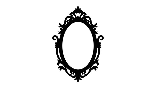 Ornate Oval Mirror Frame: An exquisitely detailed, black, ornate oval mirror frame stands as a testament to classic design, ready to hold a reflection of timeless beauty.