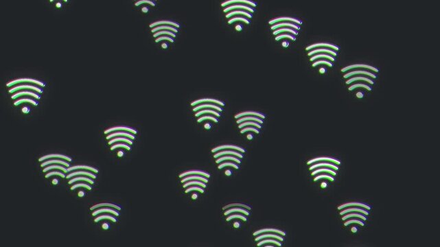wifi symbol rising with glitched effect. Internet connection loss and weak signal