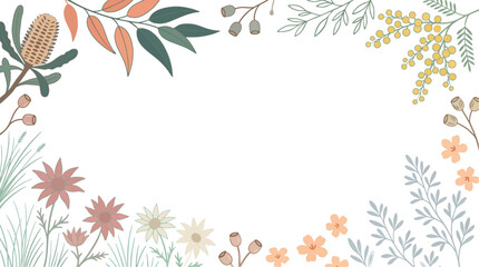 Elegant Australian native flora botanical frame vector with eucalyptus banksia and wattle border © Aloshin Evgeniy