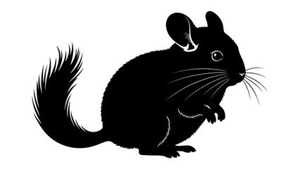 Silhouette of a Chinchilla: A striking black silhouette of a chinchilla, showcasing its distinctive fluffy tail and large ears, poised alertly. © mahmuda428