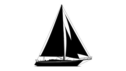 Sleek Black Sailboat Silhouette: A striking silhouette of a modern sailboat with billowing black sails stands against a plain background, highlighting its elegant design and nautical charm. © mahmuda428