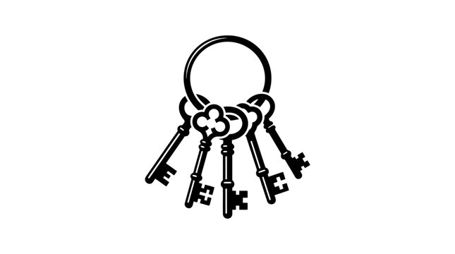 Set of antique keys on a round ring with decorative details