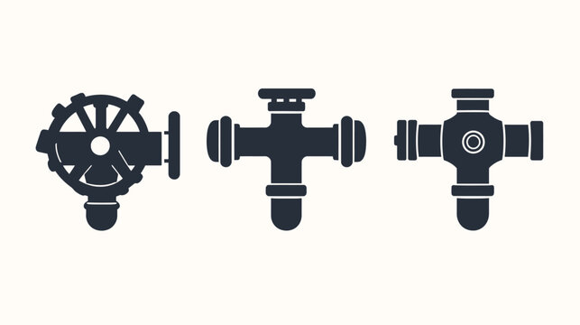 Three stylized illustrations of industrial valves in black on a cream background