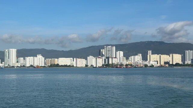 Panoramic view of the George Town Skyline in the Strait of Malacca, Malaysia