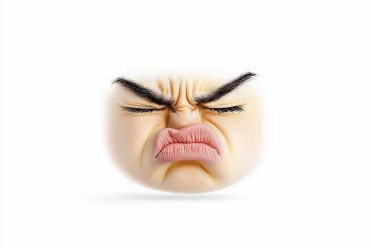 Cartoon face with pouting lips, furrowed brows, and frowning expression, conveying frustration and displeasure