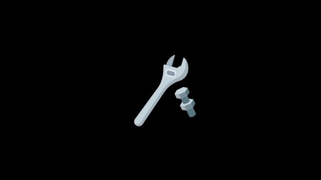 Wrench icon with nut and bolt animation isolated on an alpha channel background