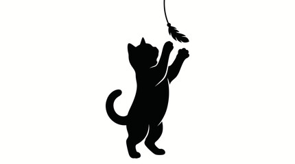 Black cat silhouette, playful feline icon, cat and bird, pet vector isolated on White Background silhouette © Abdul