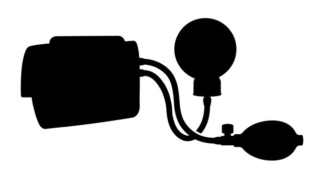 Blood pressure monitor, sphygmomanometer, medical equipment, healthcare tool, vector icon isolated on White Background silhouette