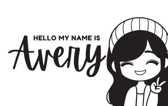 Girl Silhouette With Name Avery Black And White Vector Illustration