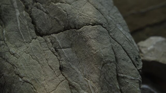 Weathered stone texture in slow macro tracking shot